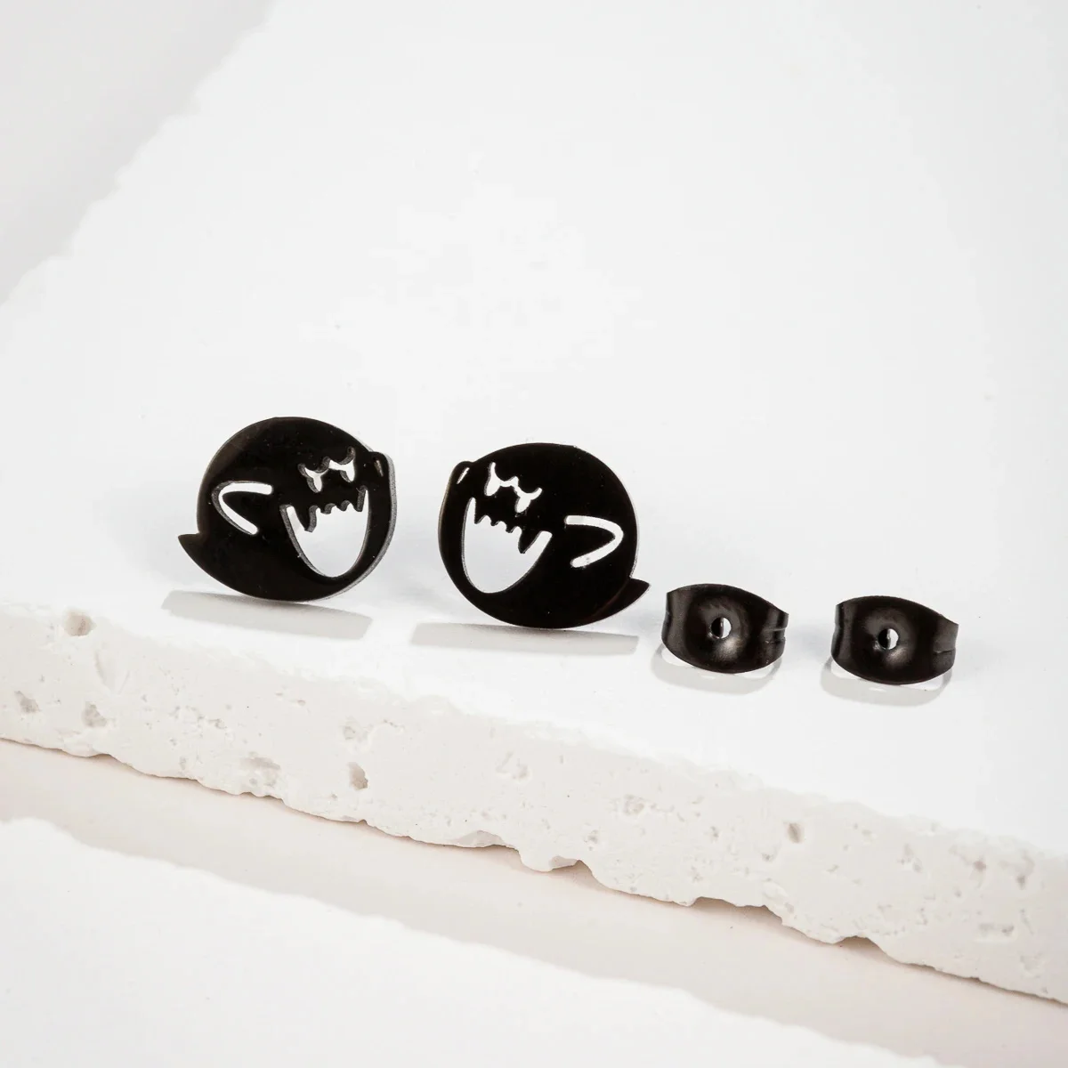 Woman\'s Cute Tiny Earrings Stud Silver Black Gold Rose Gold Color Lovely Ghost Simple Style Daily Wear Jewelty Ins Gift