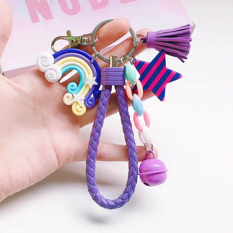 Silicone Keyring For Women Cute Shell Rainbow Keychain Charms Colorful Bell Keychain Car Accessories Jewelry Wholesale Trend New