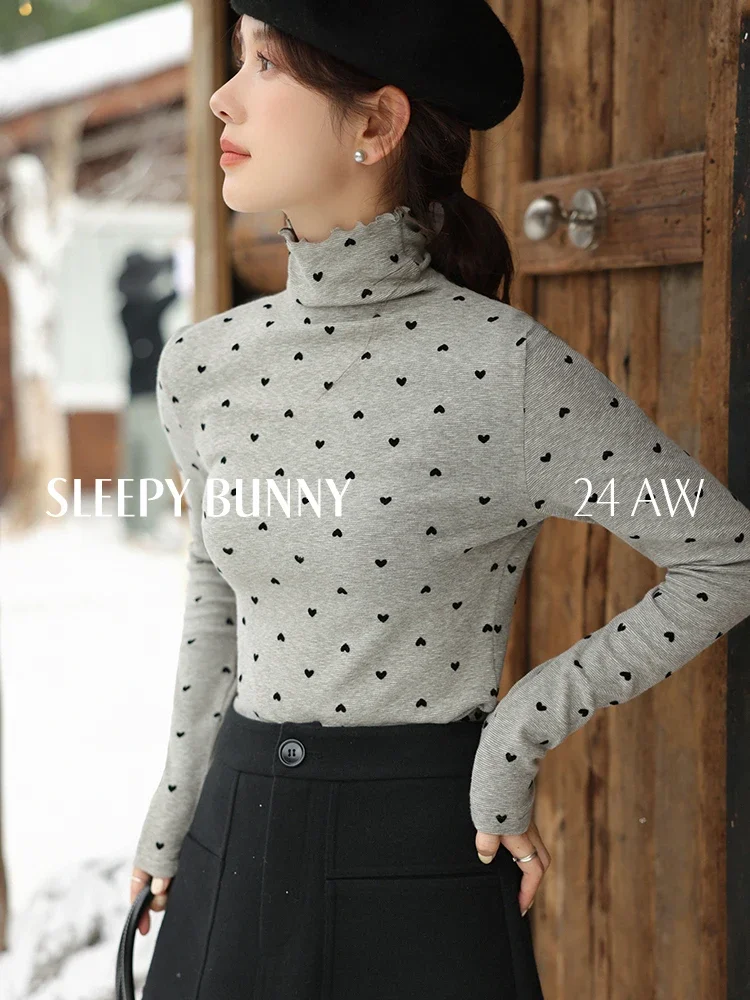 

Winter Women Polka Dot Turtleneck Long Sleeve T-Shirt Slim Fit Sweet Layered Base Top 2025 Sweet Stylish and Cozy Inner Wear