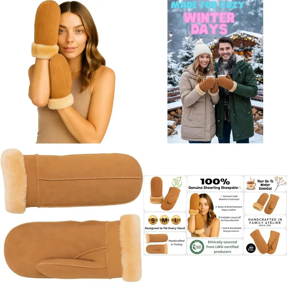 

Женские варежки из овчины премиум-класса — сертифицированные LWG, теплые зимние перчатки из овчины для холодной погоды