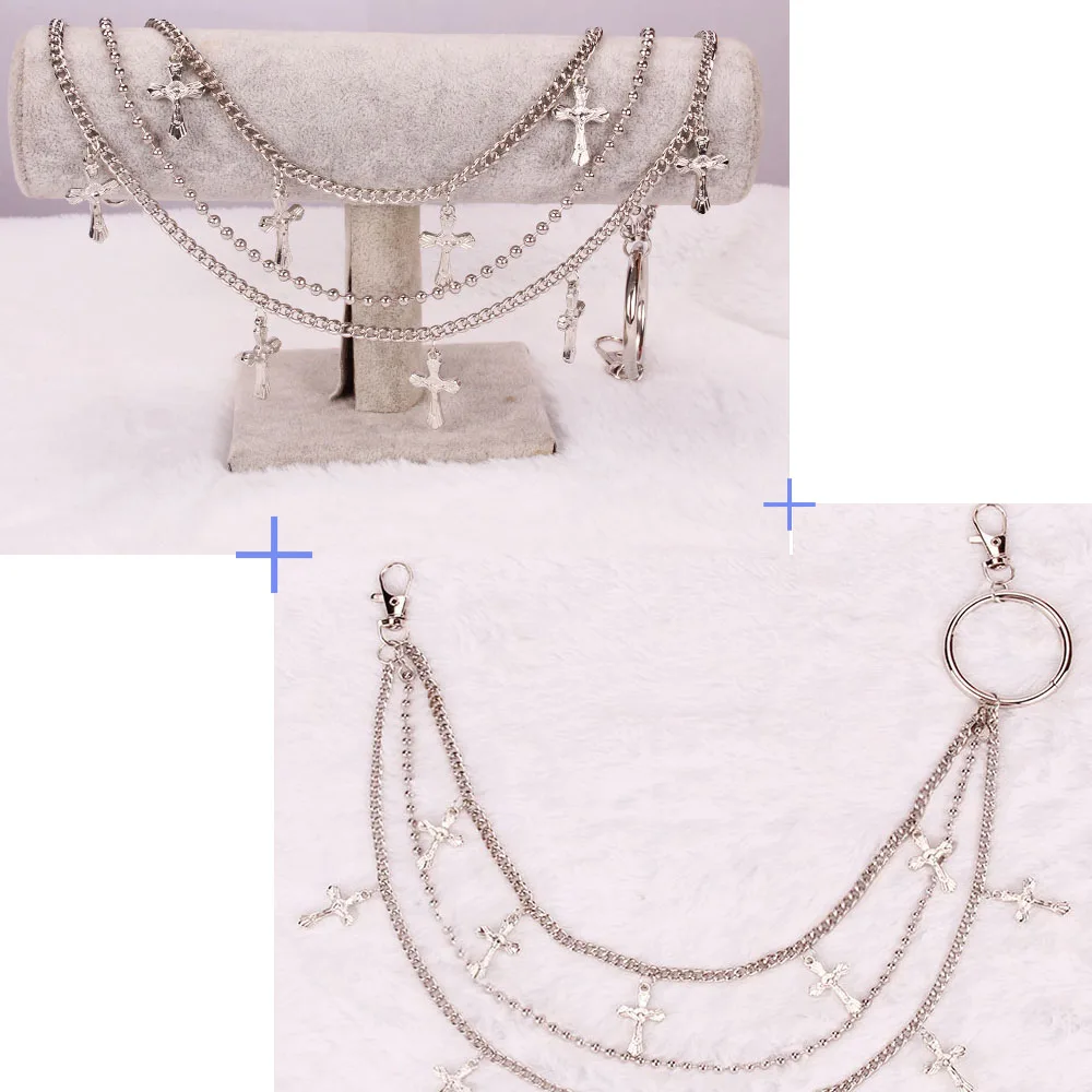 النساء الرجال البطن عبر سلسلة خمر طويلة المعادن روك السراويل محب بانت جان المفاتيح مشبك حلقي شرابة الفن التبعي