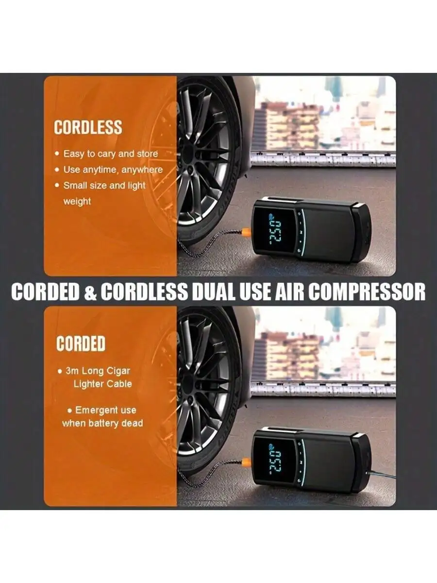 

PAIIVIROKU 3-In-1 Cordless Air Compressor, Portable Power Bank, LED Light, Portable Wireless Car Air Pump For Inflating Car,