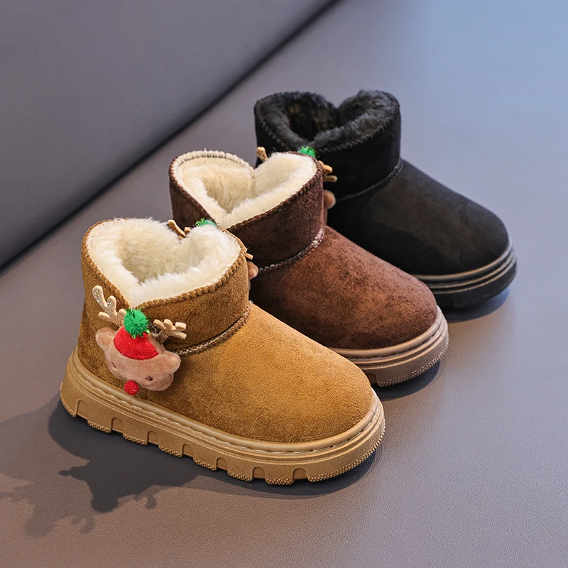 Kids Snow Boots Winter Fashion Non-slip Children's Boots Skiing Solid Pattern Warm Soft Thick Bottom Children's Shoes