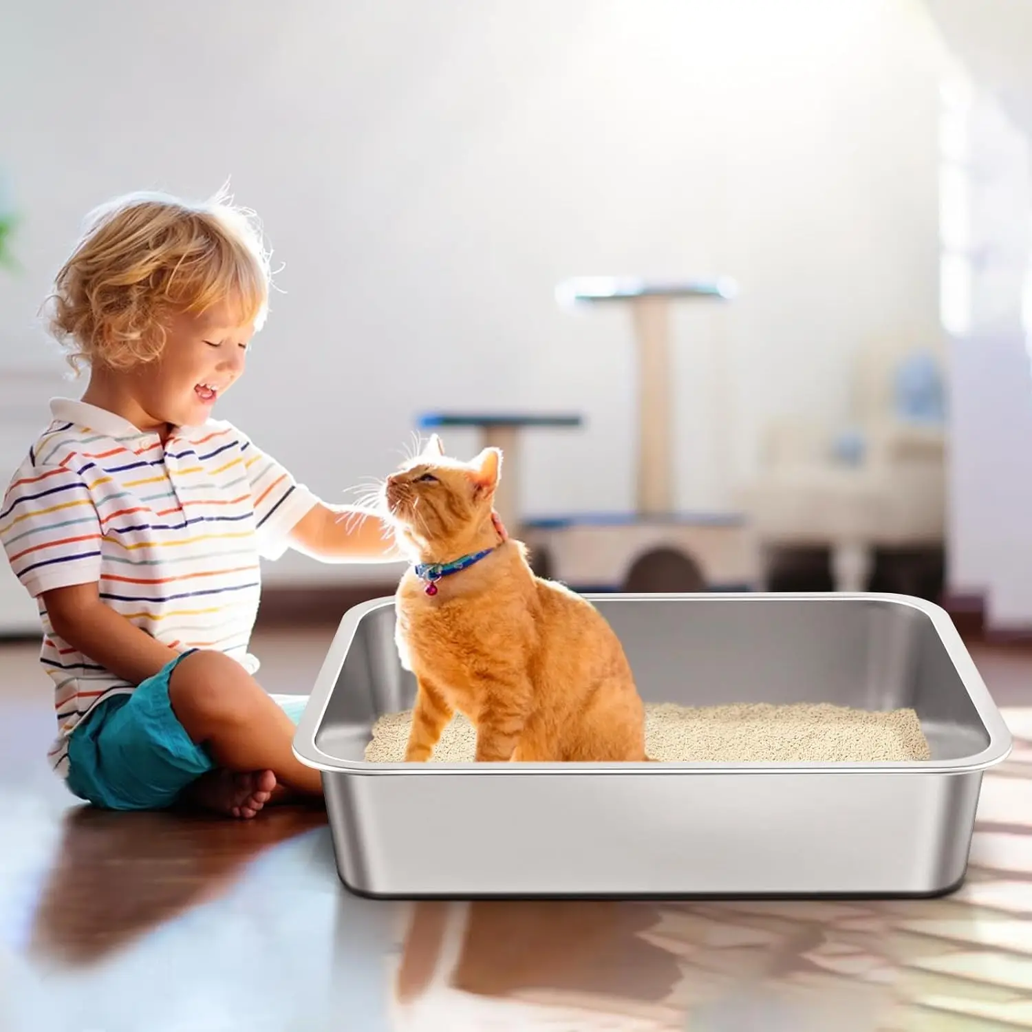 

Travel Litter Box for Cats - Light and Thin Stainless Steel Litter Box for Cat Crate, Playpen, Kennel, Cage, House (17.7x13.7x4