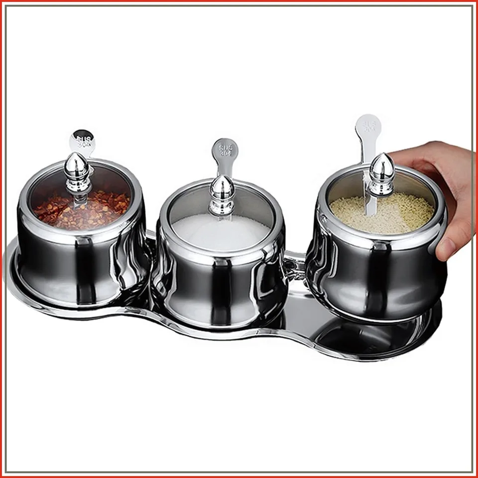 Stainless Steel Spice Jar Set with Glass Lids
