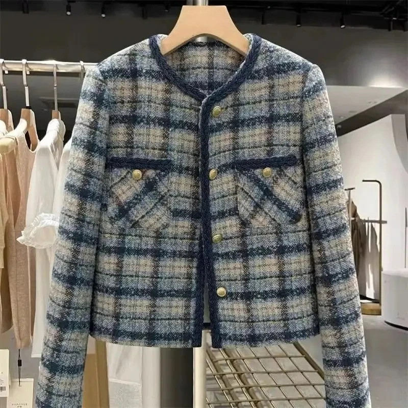 2026 New Autumn Korean Small Fragrant Coat Women Short Jacket Female Tweed Wool Outwear Casual Plaid Blazer Tops Ladies Outwear