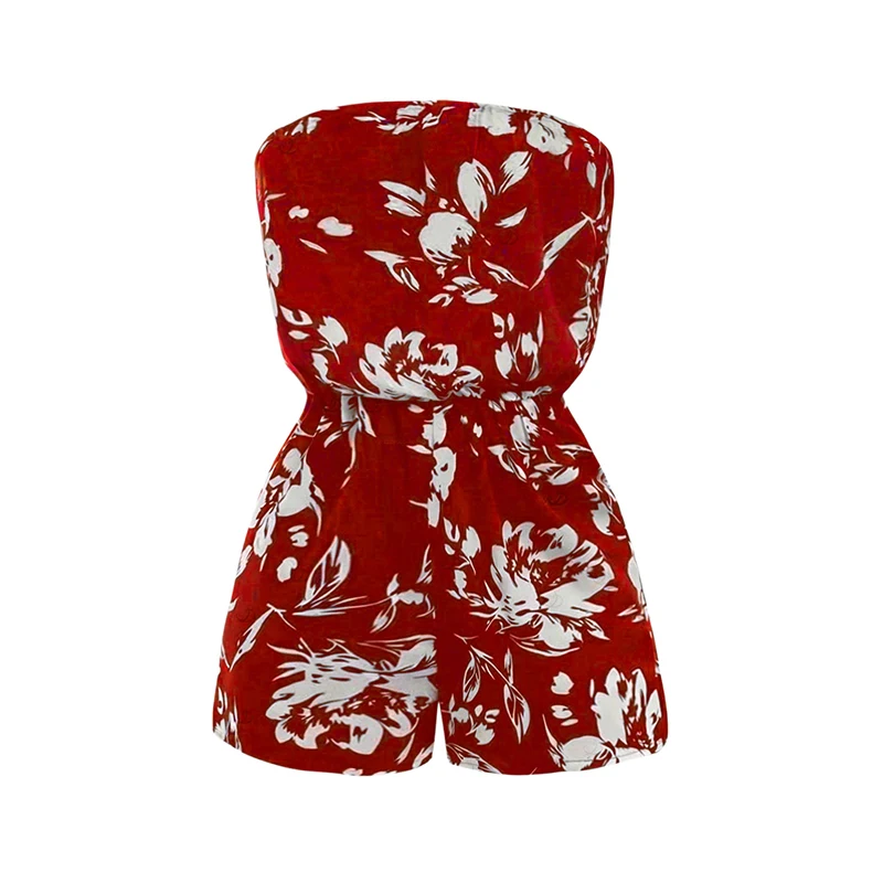 

Dressfo Women's Vacation Romper Colored Flower Tropical Leaf Print Off the Shoulder Romper