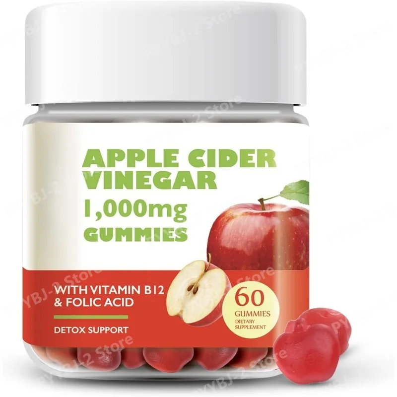 Gomitas de Vinagre de Sidra de Manzana 1000mg con Vitamina B6, B12 y Ácido Fólico – 60 Gomitas Veganas, Suplemento Diario