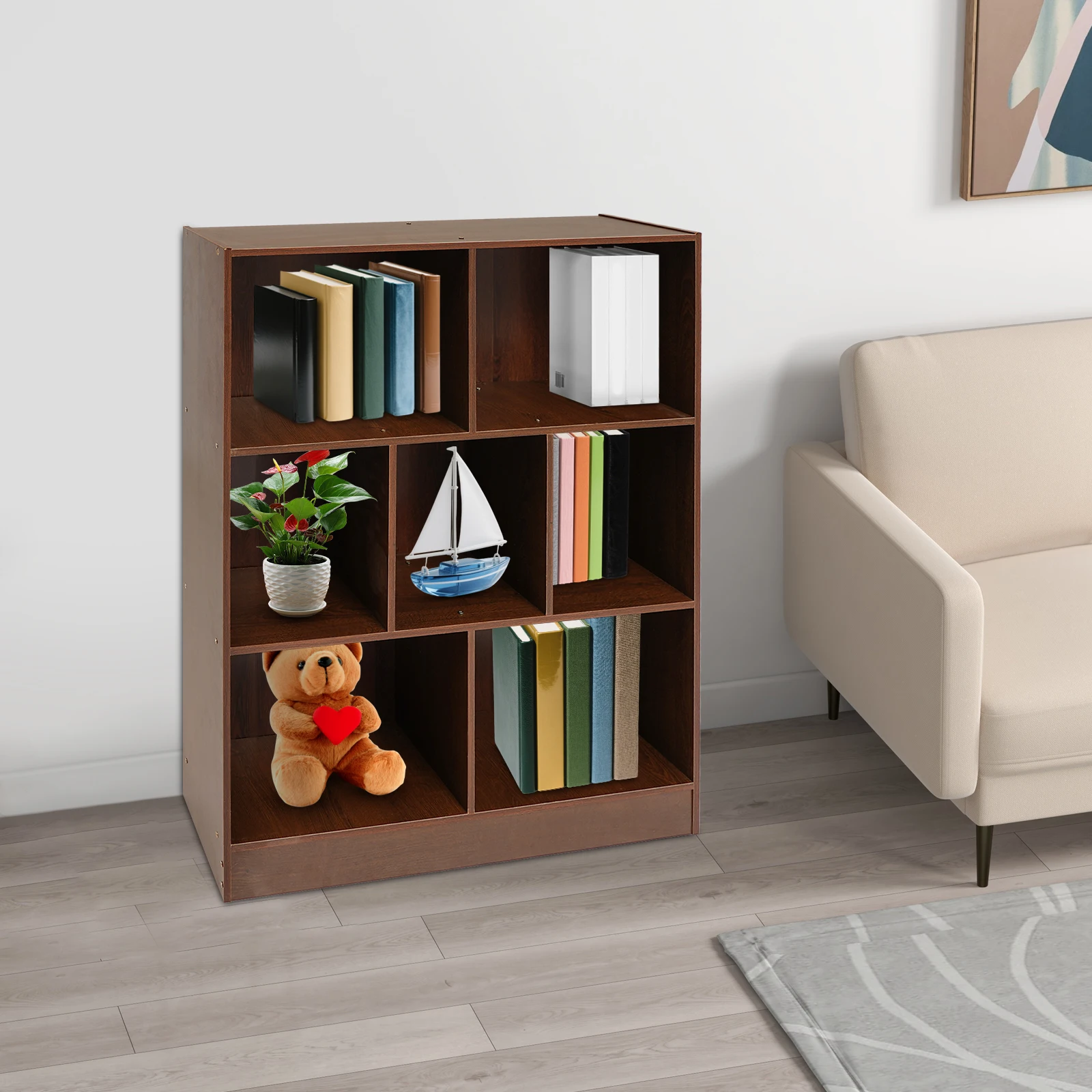 책장, 7칸 책장, 바닥에 서 있는 책장