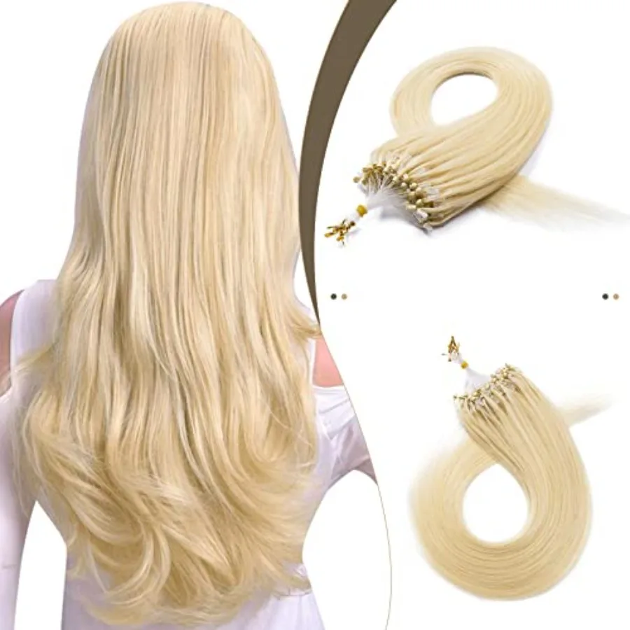

Micro Beads Hair Extensions Human Hair Micro Loop Human Hair Extensions Natural Straight Cold Fusion 50g/pack 100 Strands Bleac