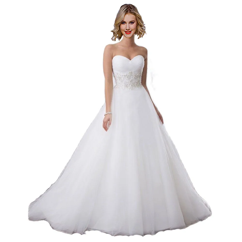 

ZJ9008Ruby Cheap Ball-Gown Wedding Dress 2023 Strapless Sweetheart Lace-Up Bridal Gown White Tulle Appliques For Women