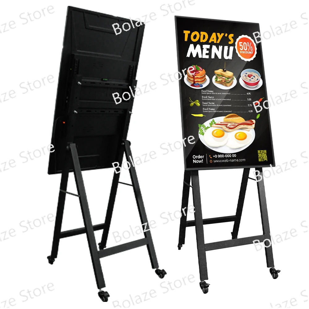 43 inch LCD advertisement with ultra narrow border video wall, indoor portable digital sign with wheels