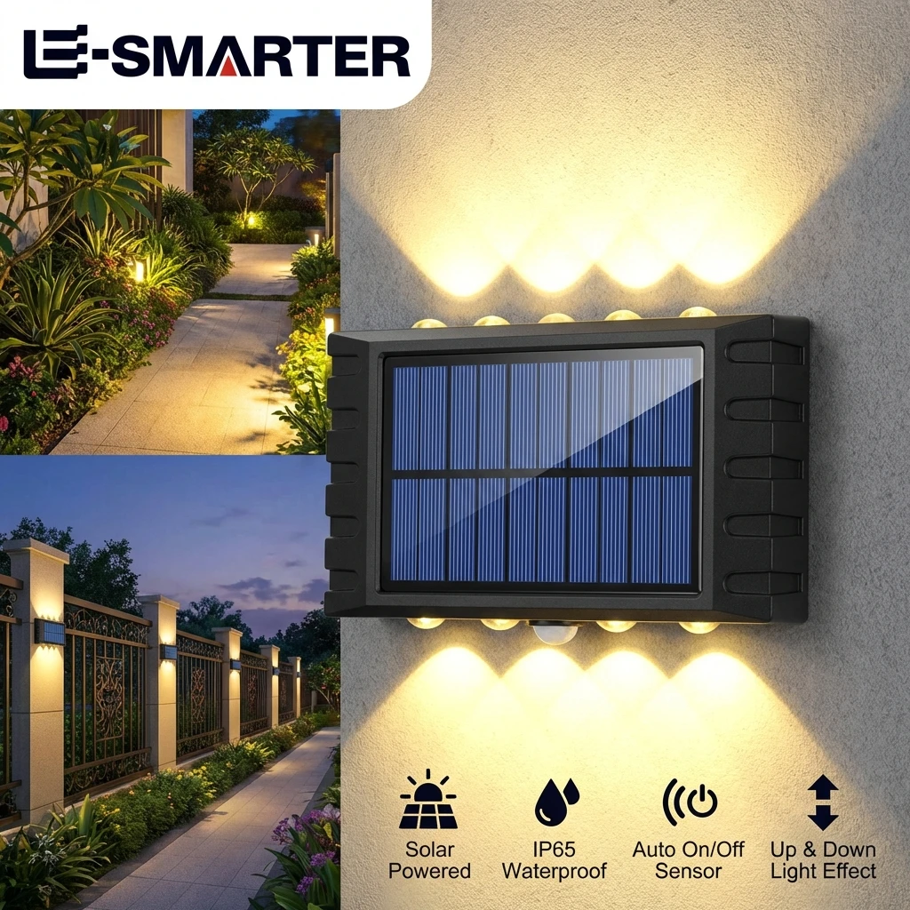 

4/6/8/10LEDs Solar Wall Lamp Yard Street Decor Light Outdoor Waterproof Up and Down Luminous Lighting Garden Landscape Lamp