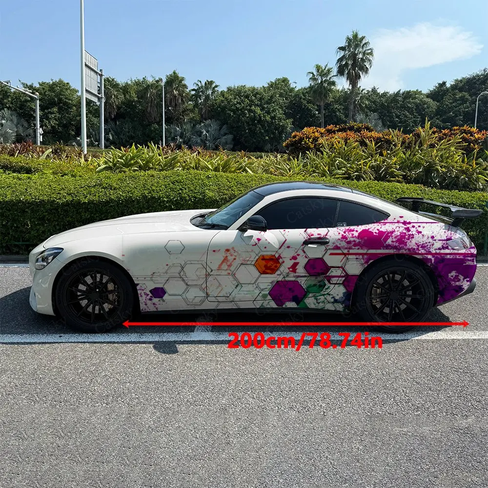 2pcs Ink-Splatter Geometric Trendy, Durable, Fade-resistant, Enhance Vehicle Aesthetics With Bold Artistic Design Car Vinyl Wrap