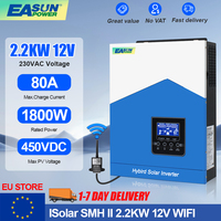 EASUN POWER Hybrid Solar Inverter 2.2KW MPPT 12V Pure Sine Wave Inverter 230VAC Max PV 450V Build in 80A MPPT Charger Controller