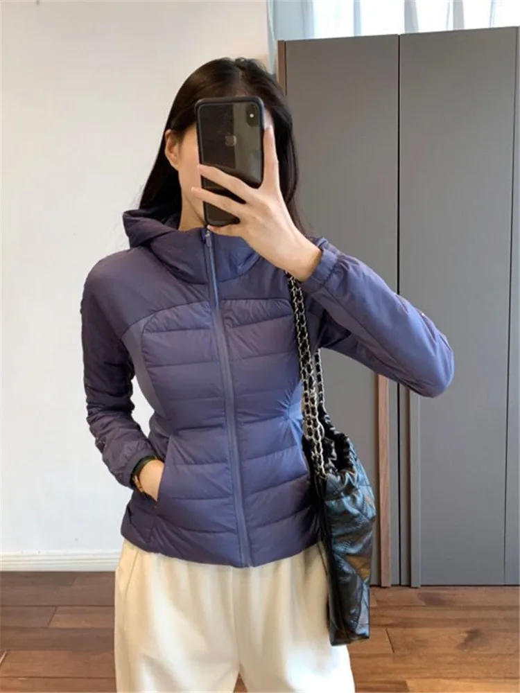 

Фитнес-спортивная пуховая хлопковая куртка, женская новая осенне-зимняя легкая теплая уличная тонкая короткая куртка с капюшоном, женские повседневные женские топы