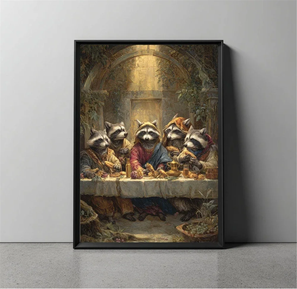 1pc frameless Canvas Painting Labrador Last Supper Print Funny Dog Parody Art Poster Home Kitchen Room Wall Decor Bedroom Wall D