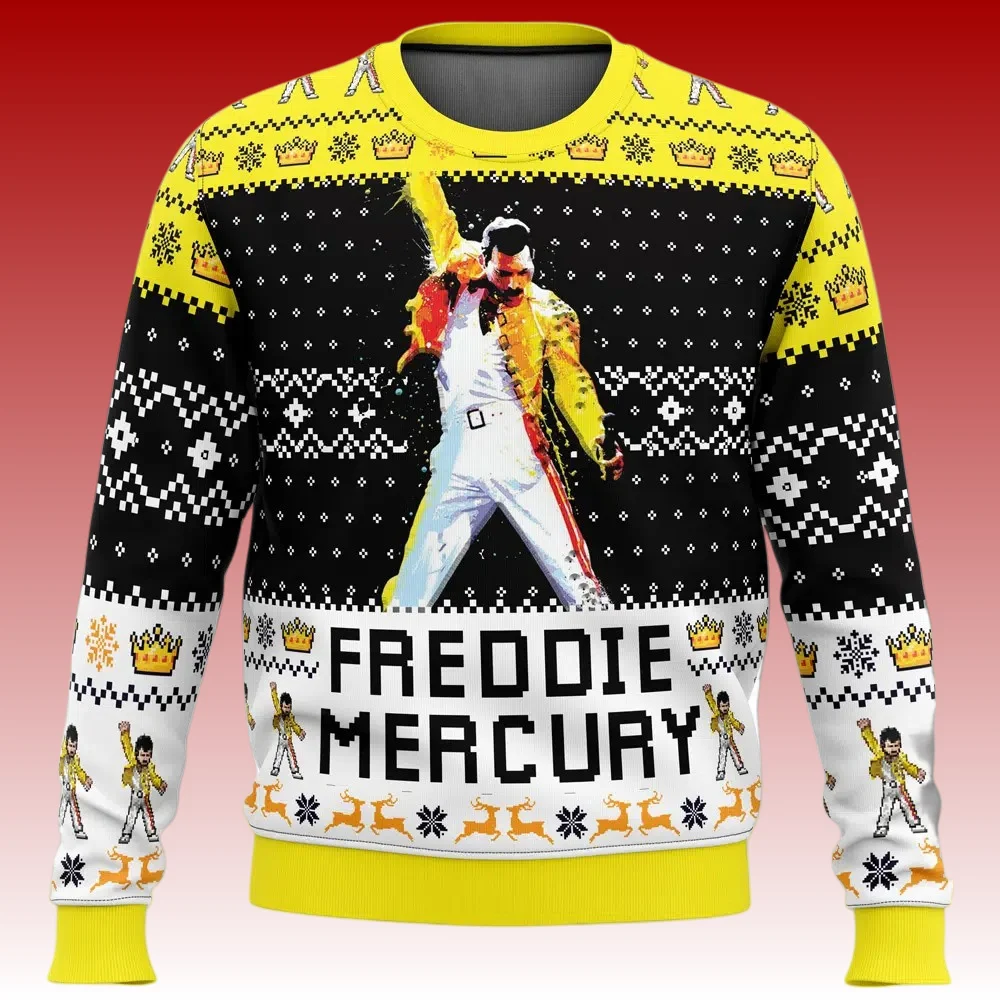 Freddie Mercury Queen Singer 2026 Nieuwe Vrolijk Kerstfeest voor Mannen en Vrouwen Lelijke Kerstcadeaus Paar Hoodie familie matching