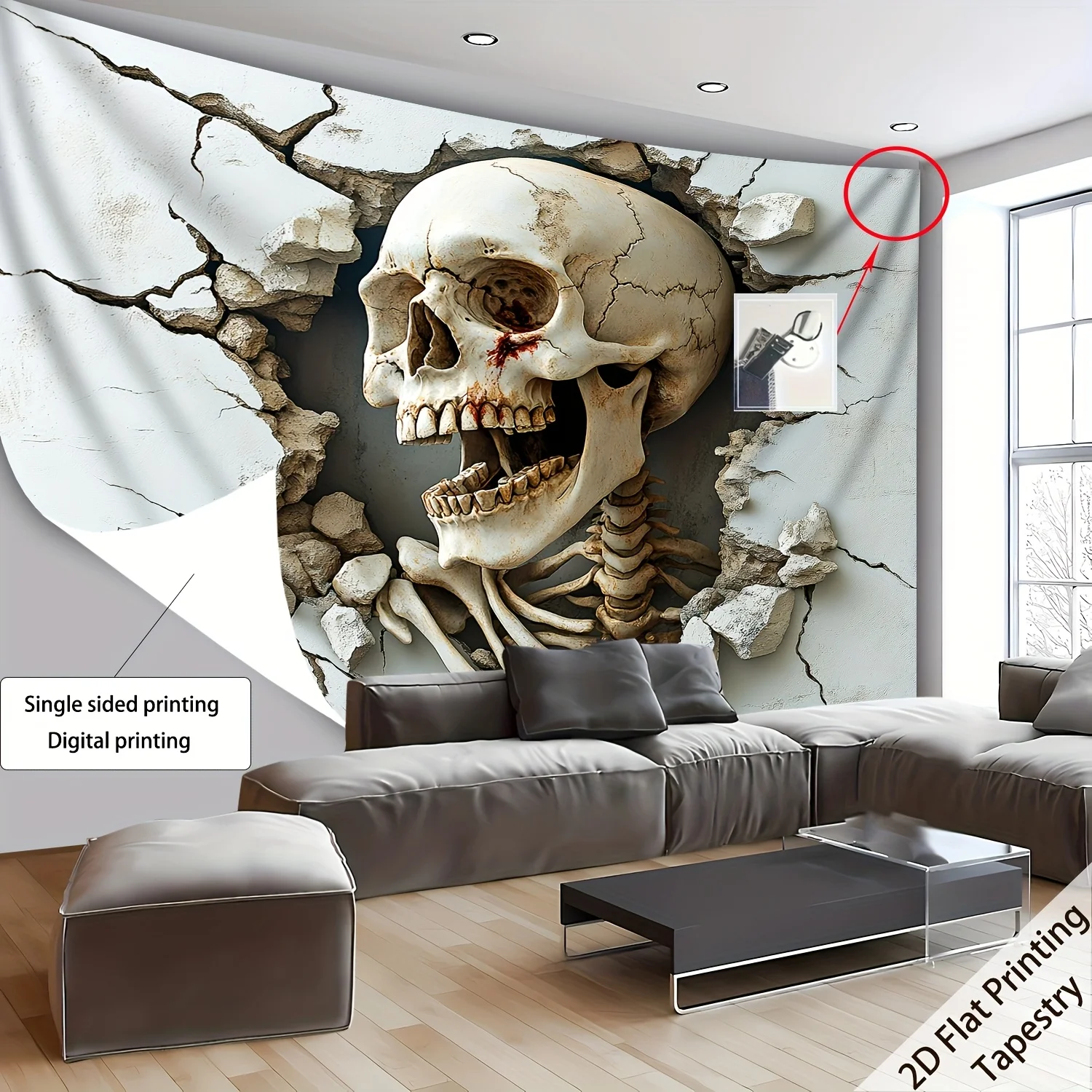 VIKAMA Halloween Gothic Wall Tapestry Breaks Out Blood Skull Retro Split Half Body Skeleton Cloth Party Decoration