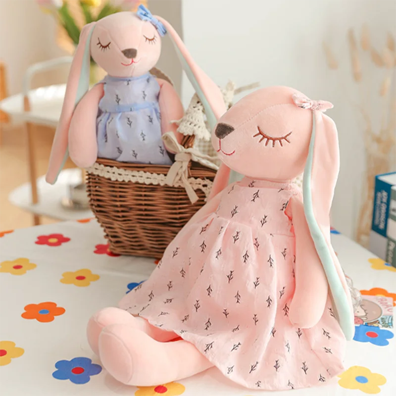 ตุ๊กตากระต่ายหูยาวน่ารัก สร้างสรรค์ นุ่มมาก ช่วยให้นอนหลับสบาย ของเล่นตุ๊กตาการ์ตูนแสนหวาน ของขวัญสำหรับเด็ก