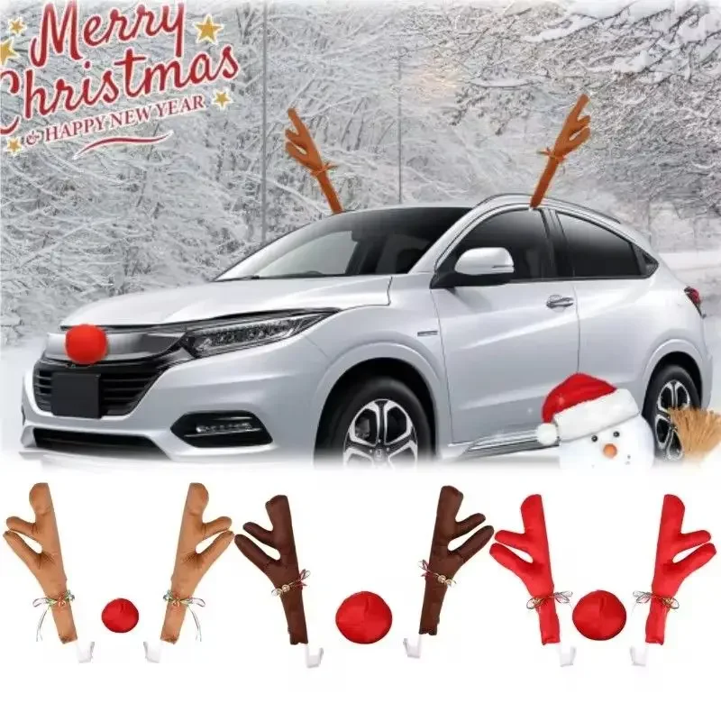 Reindeer Decoration Elk Antler Car Vehicle Nose Horn Costume Decor Set Rudolph Christmas Reindeer Antlers Red Nose Ornaments 1PC