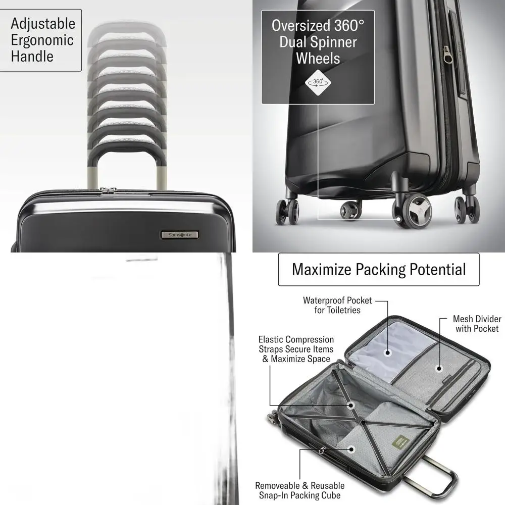 

Lightweight 28-Inch Hardshell Luggage with 360° Spinners, Expandable, TSA Lock - Black