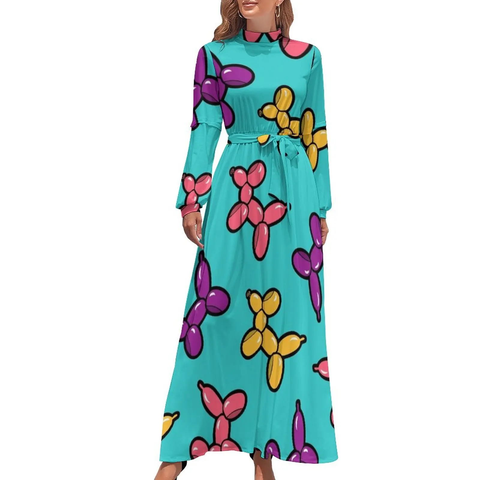 

Balloon Animal Dogs Pattern in Blue Long Dress party dresses woman summer dresses
