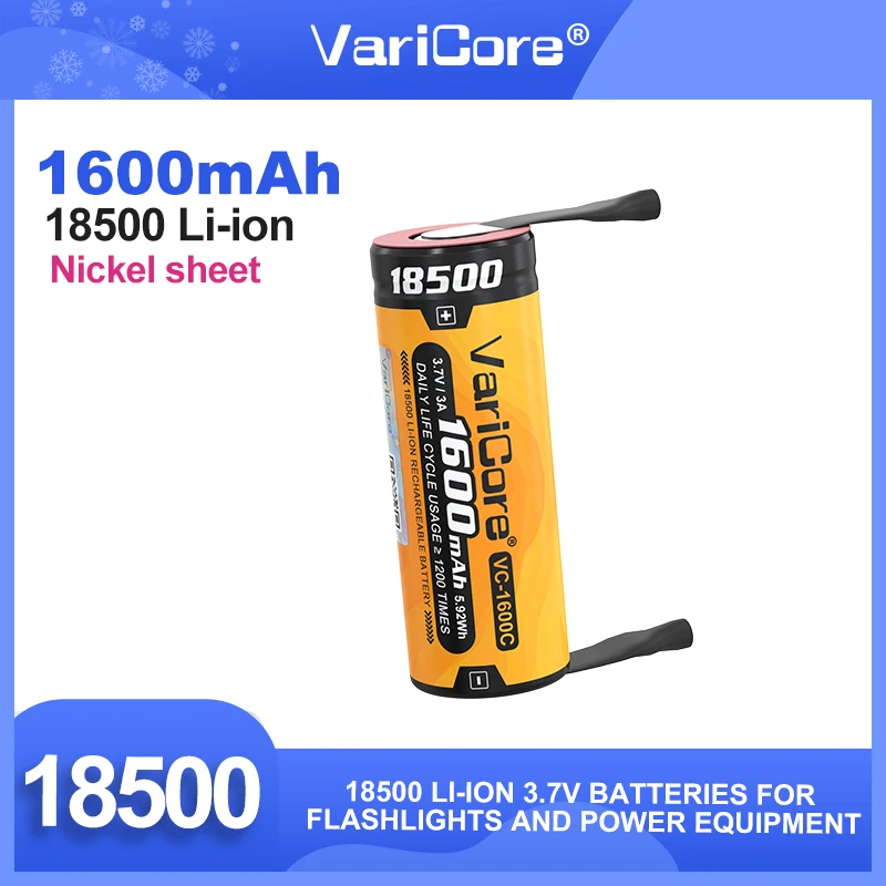 

18500 Rechargeable Battery 1600mAh 3.7V VariCore VC-1600C High Drain 3A Discharge Lithium Ion Safe CE Certified
