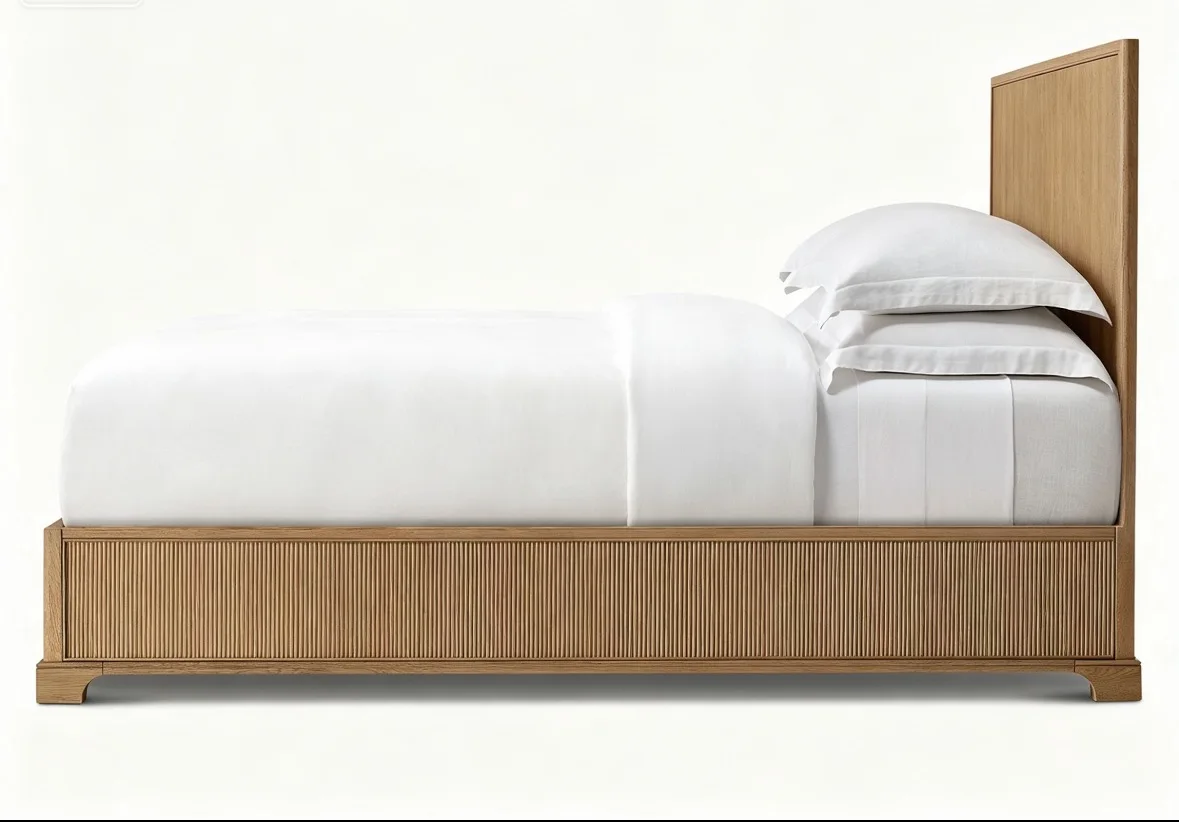 k*-American-style Simple Solid Wood Bed with Vertical Stripes, Customizable