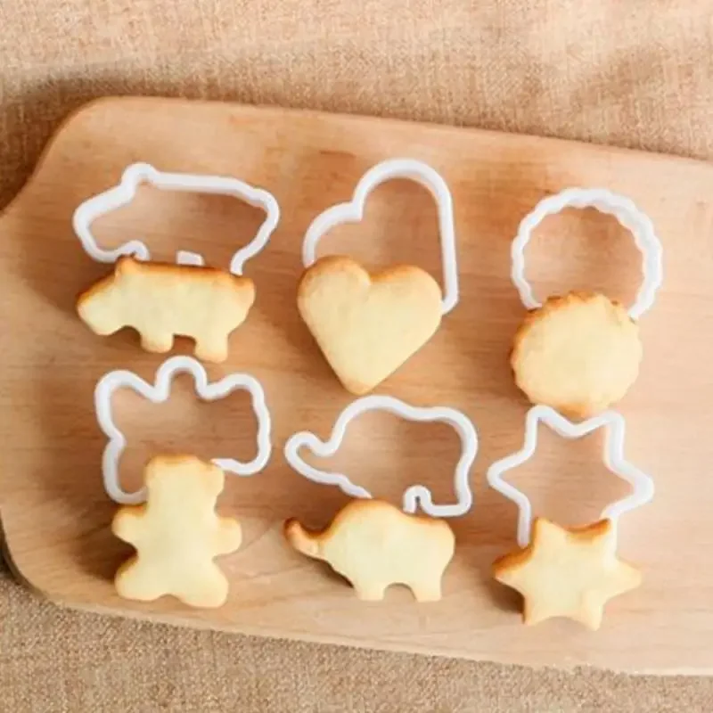 6PCS/set Sugar Biscuit Press Stamp Embosser Cookie Cutter Biscuit Mold DIY Fondant Cake Mold Pastry Decor Baking Accesories