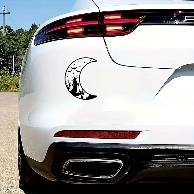 Witch on Crescent Moon Vinyl Decal Magic Gothic Style Car Sticker Waterproof Laptop Window Decor Halloween Witchcraft Car