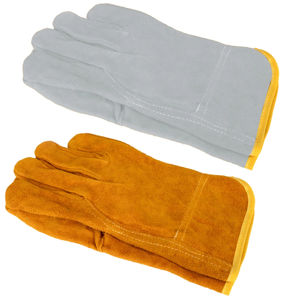 Short Welding Gloves, Cowhide Labor Protection Gloves Full Leather Thickened Thermal Insulation Anti Scalding Welder Gloves