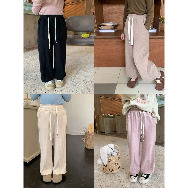 

Medium and Large Little Girl Baby Trend All-Match Casual Long Pants Stitching Draping Drawstring Straight-Leg Pants Tide