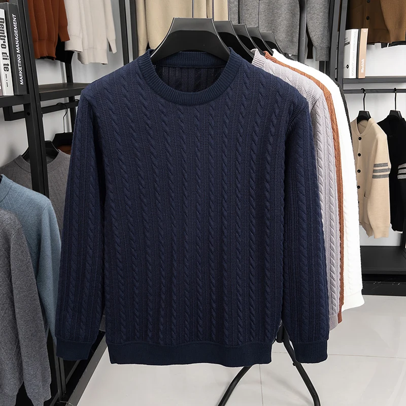 Haut de gamme de la mode jacquard col rond pull hommes Designer nouveau classique solide couleur Automne Hiver chaud Casual Knit pull