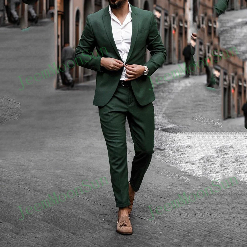 2 Piece Olive Green Men Suits Slim Fit Formal Fashion Wedding Suit Business Groom Wear Tailor Made Blazer Pants Costume Homme