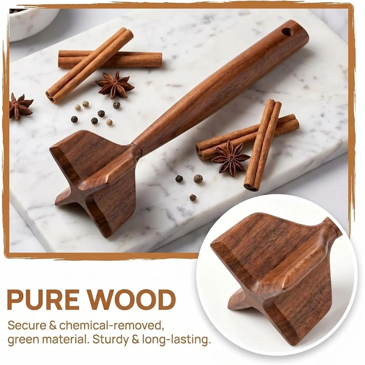 belong Wooden Ground Beef Masher, Heavy Duty Meat Chopper for Ground Beef,for Nonstick Cookware, Kitchen Tool for Beef, Turkey