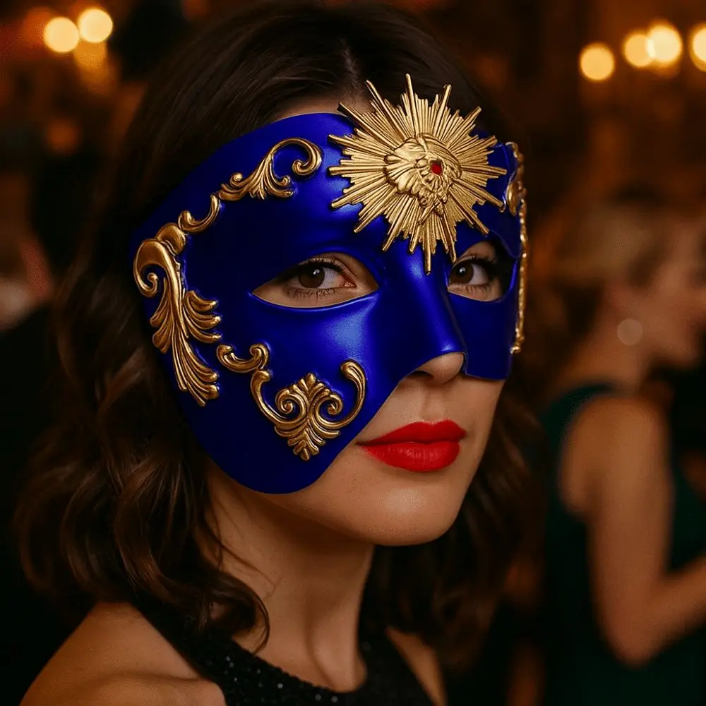 

Vintage Roman Sun God Mask Steampunk Metal Texture Venice Half-Face Masquerade Mask Plastic Reusable Halloween Face Cover