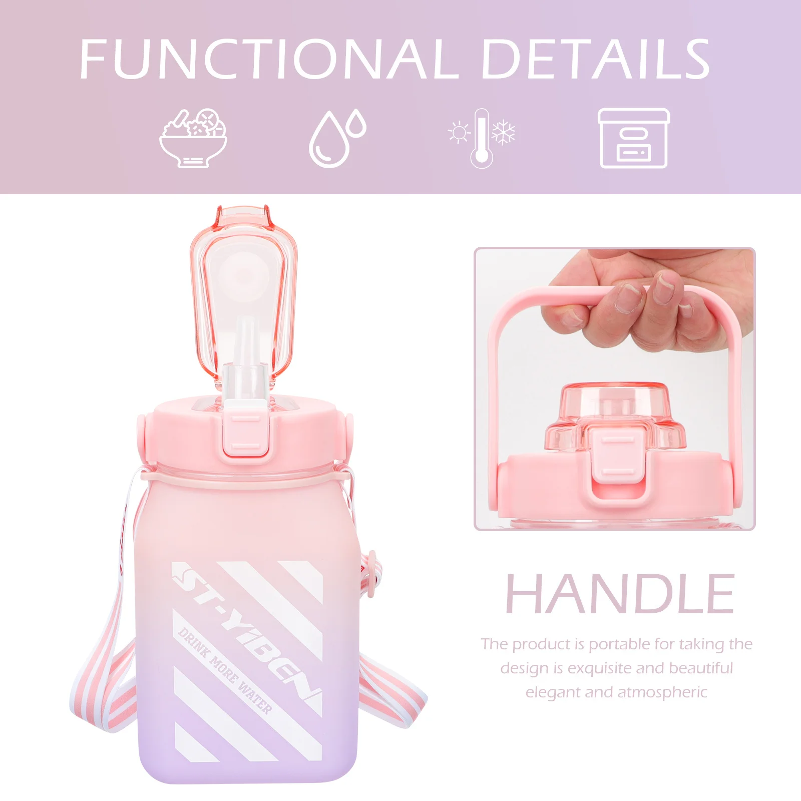 زجاجة مياه رياضية ذات سعة كبيرة سعة 64 أونصة، حاوية مياه محمولة مثالية للترطيب في صالة الألعاب الرياضية واليوجا والمدرسة والسفر