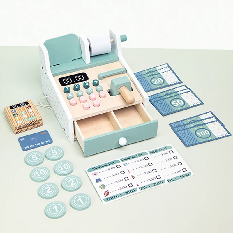 Kids' Wooden Supermarket Cash Register Toy 4