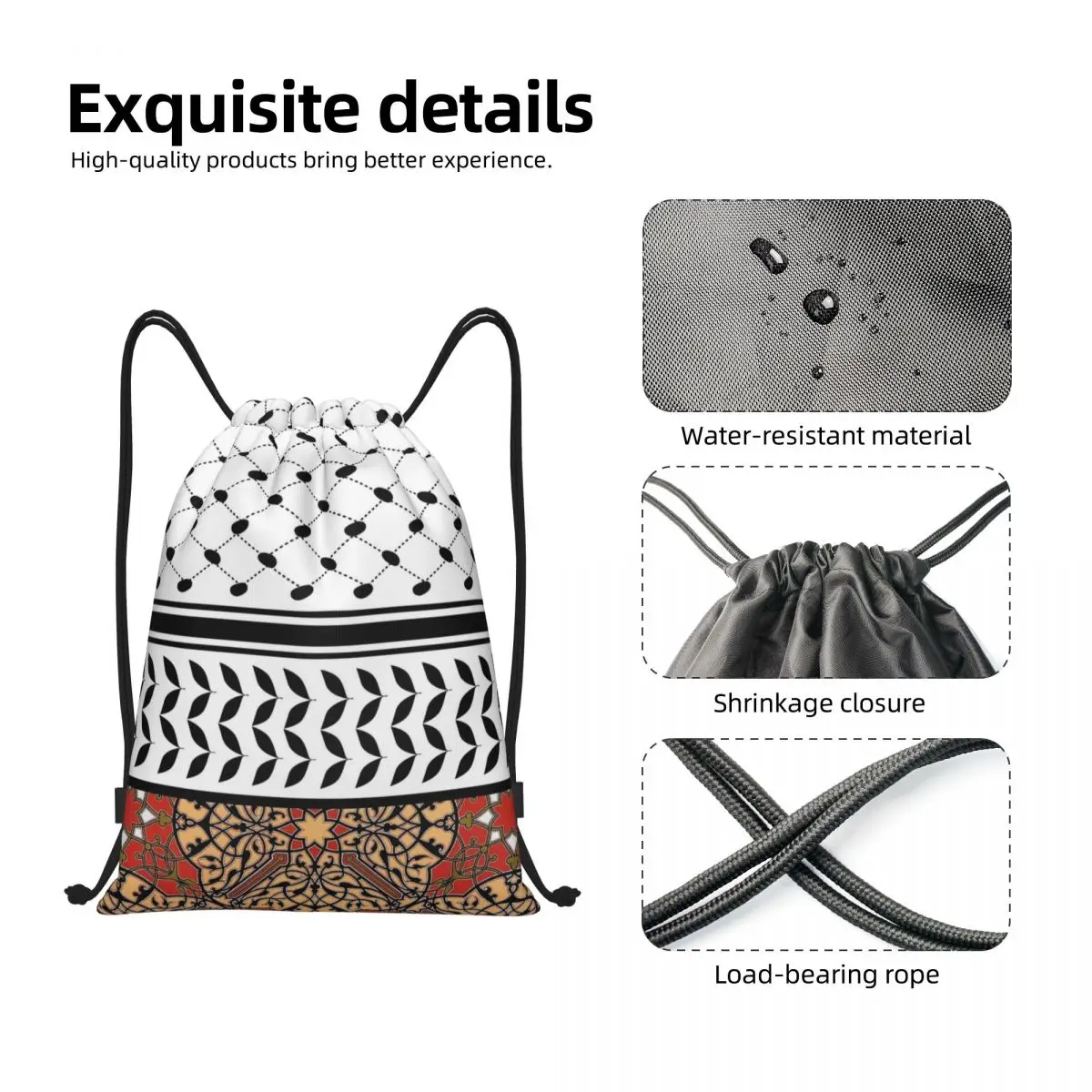 Palestine Palestinian Keffiyeh Drawstring Backpack Sports Gym Sackpack String Bag for Exercise