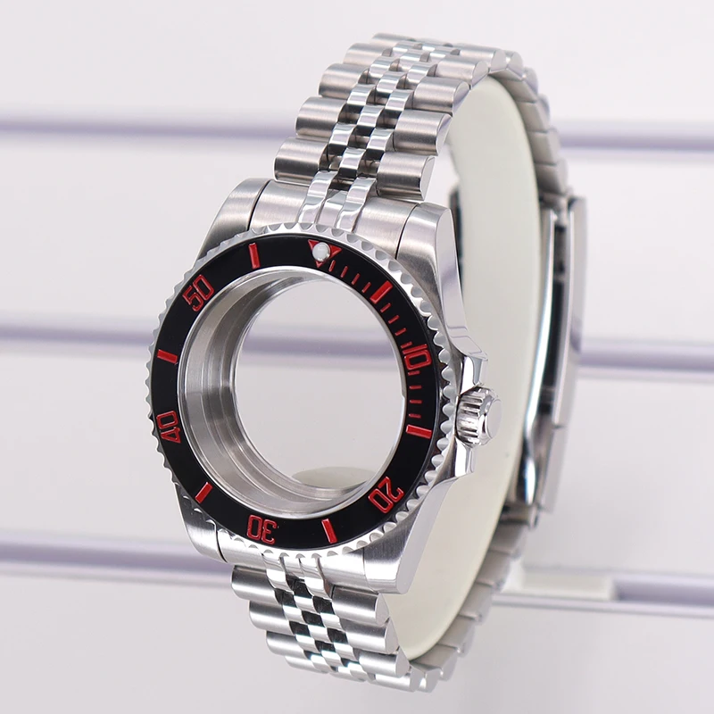 Fanya 40mm Watch Case 20mm 5-link bracelet Red bezel Sapphire Crystal For Seiko Nh35 Nh36/34 Eta2824 Miyota 8215 Movement 28.5mm