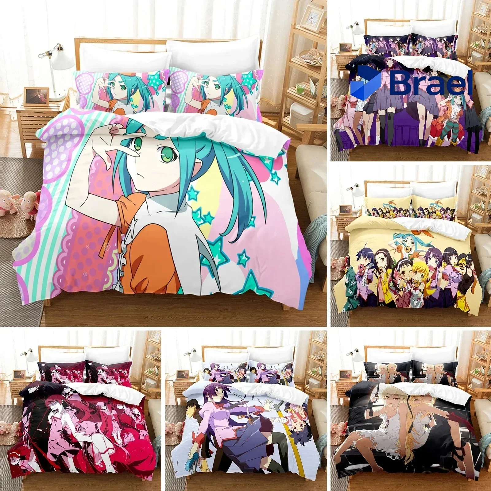 Exquisite 3D Printed Monogatari Series Bedding Set Anime Araragi Koyomi Duvet Cover Double Twin Full Queen King Adult Kids Quilt