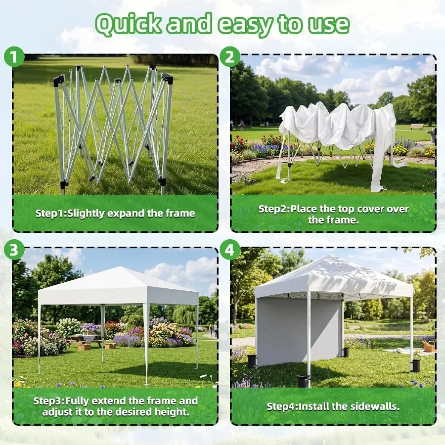 Feet Pop Up Gazebo, Adjustable Height Outdoor Canopy Tent with 1 Sidewall, Roller Carrybag, Ground Spikes and Sandbags for Camp
