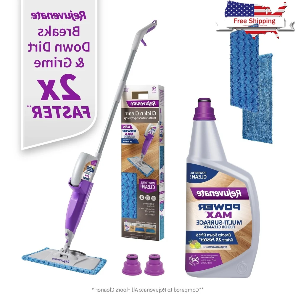

Click n Clean Multi-Surface Spray Mop Универсальный комплект Мощные чистящие подушечки из микрофибры Очень широкая поворотная швабра Безопасные детские домашние животные
