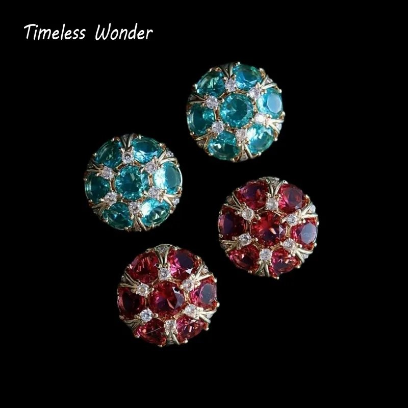 Timeless Wonder Fancy Crystal Zircon Geo Button Earrings Women Designer Jewelry Sweet Gift Rare Top Classy Cute 3346