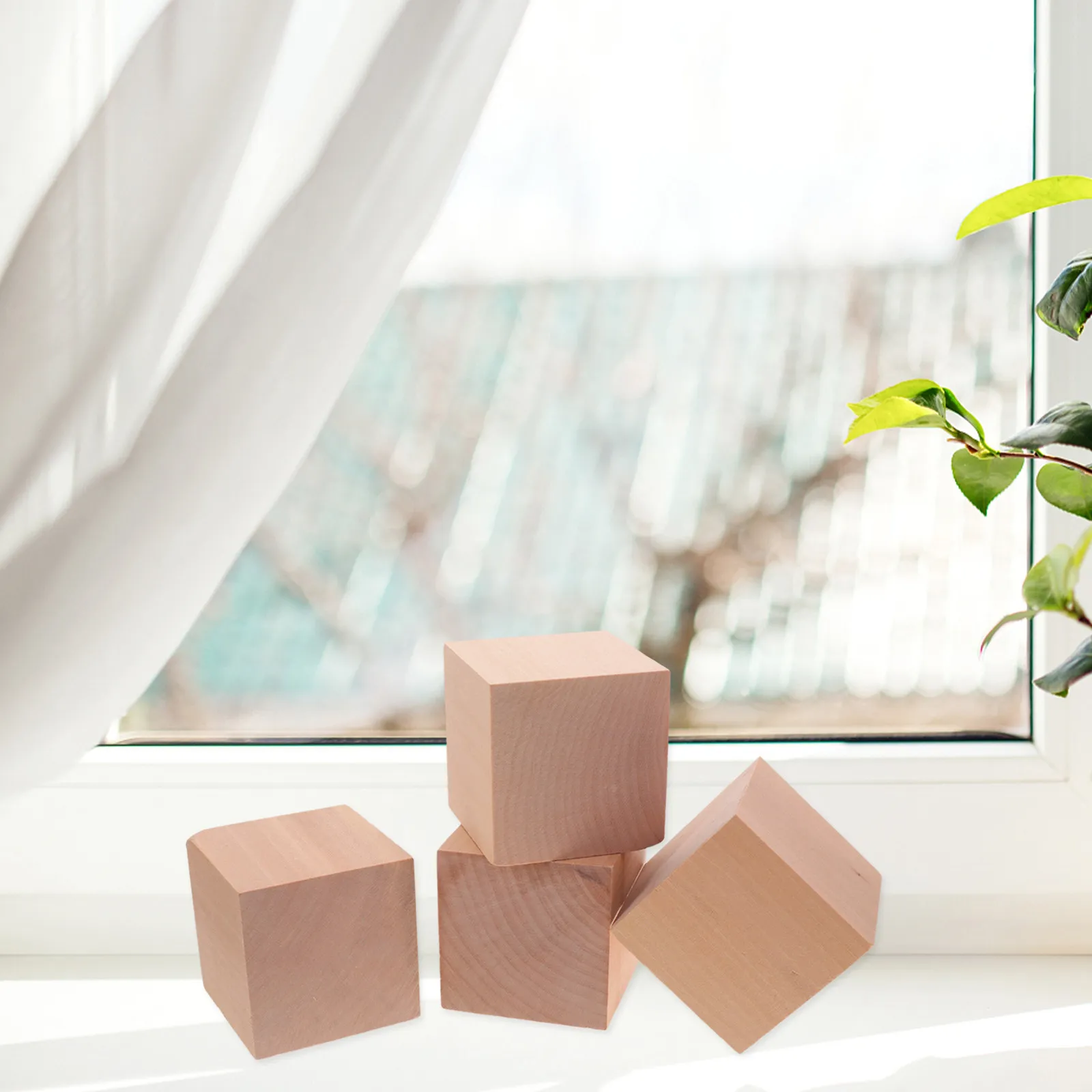 

4Pcs Blank Smooth Unfinished Wooden Cubes Small Wood Blocks for Crafts Painting DIY Creativity Children's Skills