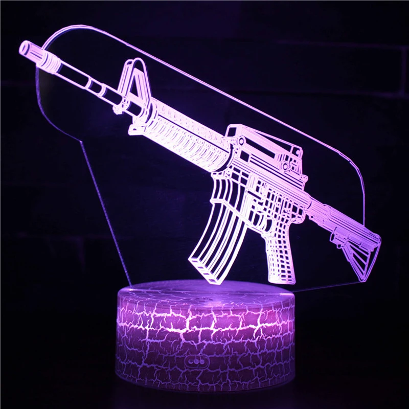 Imagem -02 - Lâmpada Jogo Configuração Rifle Arma Padrões Led Night Light Gamer Decoração Candeeiro de Mesa cs Game Room Decoração Meninos Meninas Presente Aniversário 3d