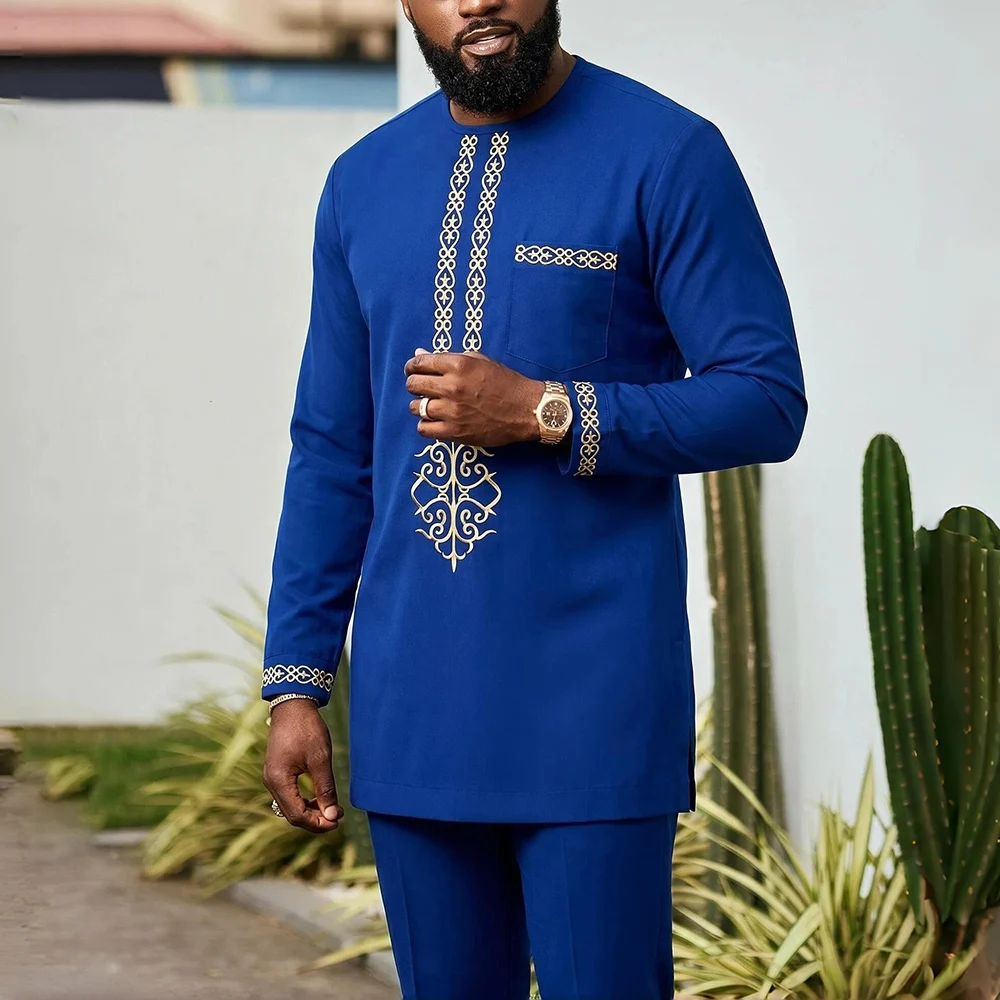 Conjunto de roupa Dashiki africana para homens, traje étnico de luxo, elegante, novo, 2 peças, estilo Abaya.