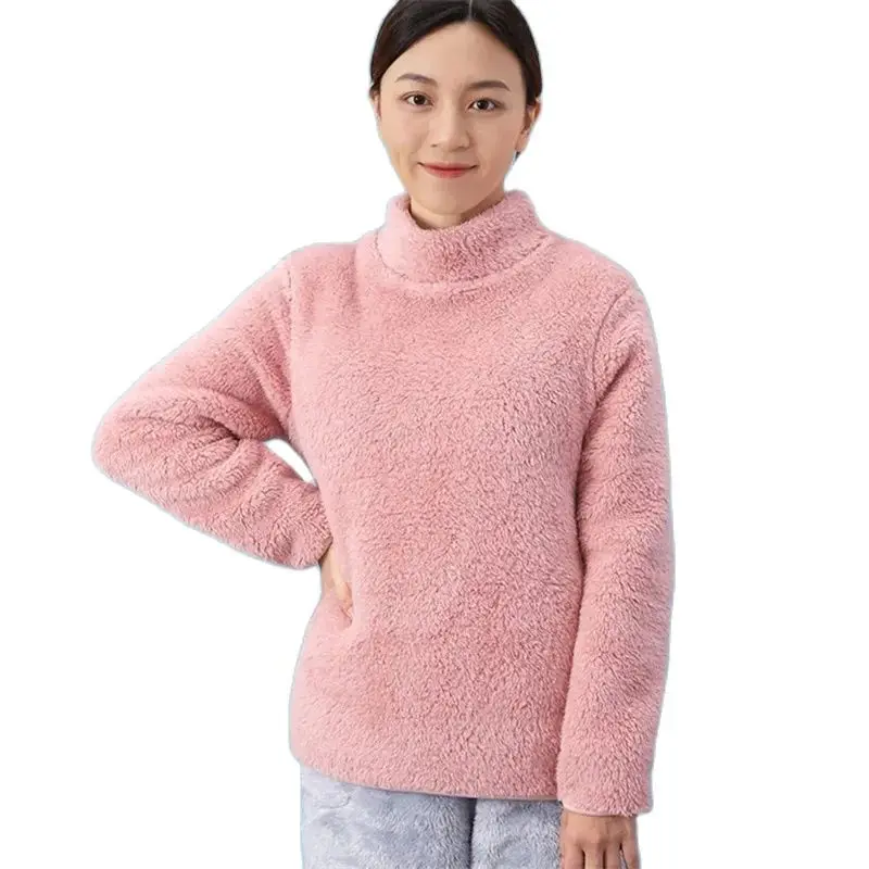 Thickened Double-Sided Coral Fleece Warm Home Clothes Jacket Women Round Neck Pullover Autumn And Winter Clothes Flannel