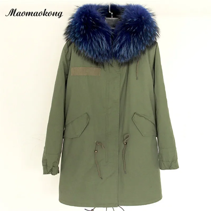 

New style fashion women genuine raccoon fur collar hooded coat long parkas winter jacket with thick real fur lining